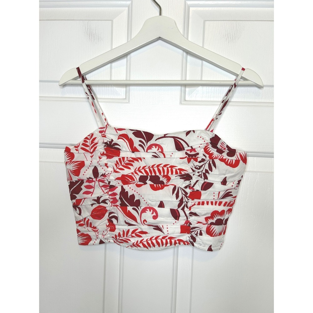 Sugarlips Floral Crop Top XS Red White NWT Ruched Smocked Tropical